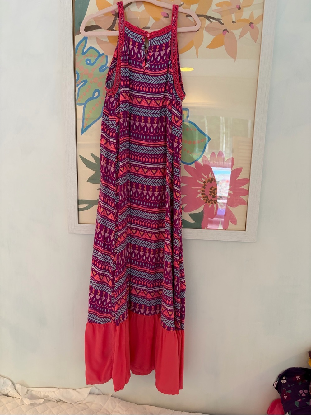 Cherokee Pink and Coral Printed Halter Maxi Dress